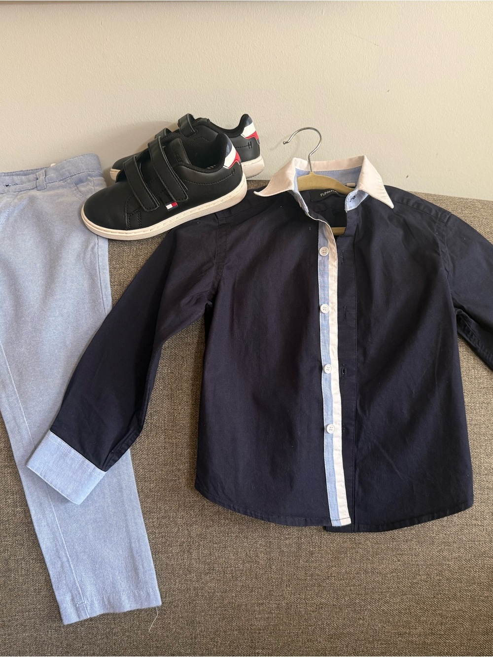 Fun & Fun Boys Dressy pants and shirt set and Tommy Hilfiger sneakers.